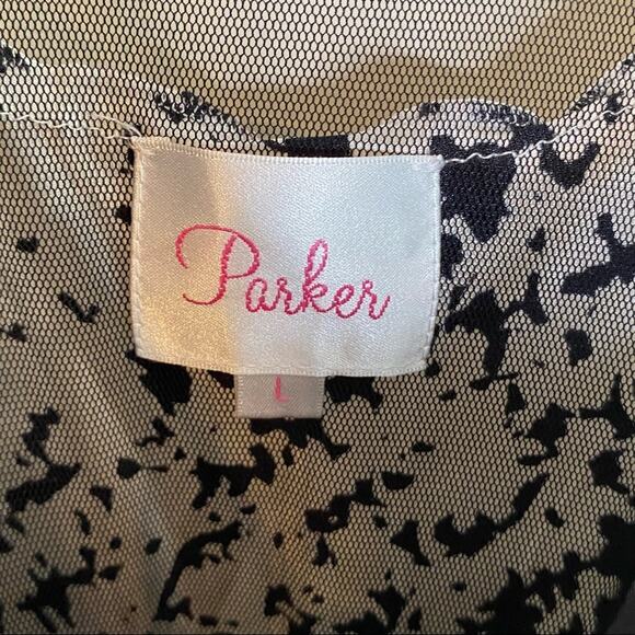 Parker Dress Black White Sleeveless Mesh Silk Fit Flare Womens Size Large - Picture 4 of 6